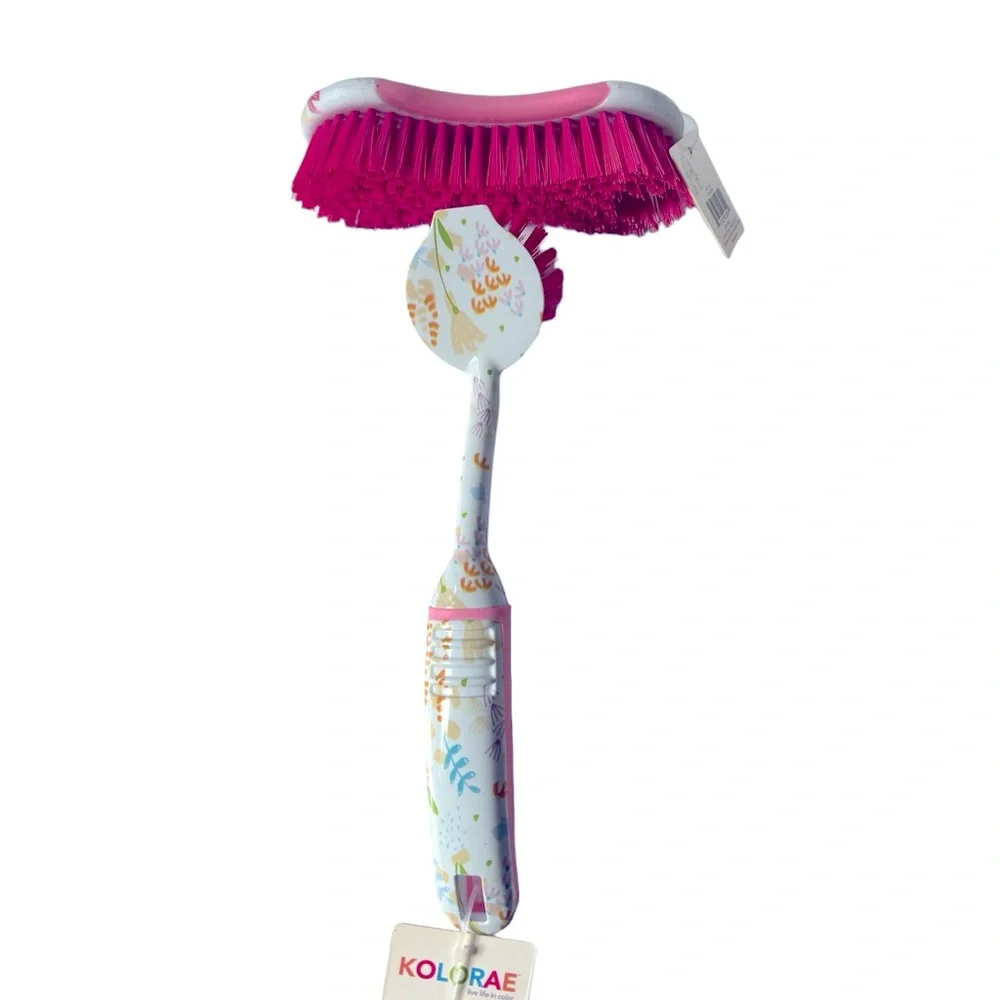 Pink Floral Dish Brush and Utility Brush with Hot Pink Bristles by Kolorae.  New
